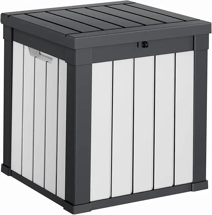 40 Gallon Resin Deck Box, Lockable Patio Outdoor Storage Box for Furniture, Garden Tools and Tools Storage, Waterproof Outside Storage Boxes - Black&White by GreenHaven Gardens