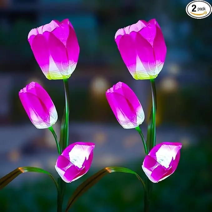 Veesee Solar Garden Outdoor Flower Light, Powered Stake for Decorative Landscape Lawn Yard Patio LED Lighting (Tulip-Purple, 2Pack) by GreenHaven Gardens
