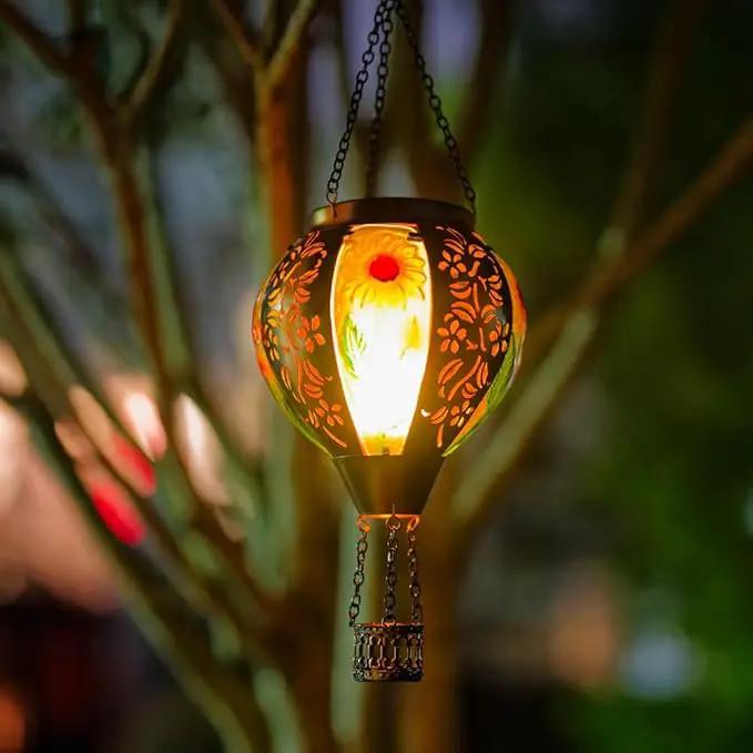 Starsoul Sunflowers Hot Air Balloon Solar Lantern Metal & Glass Solar Hot Air Balloon Hanging Garden Light Waterproof Outdoor Lantern for Patio Yard Party Decorations by GreenHaven Gardens