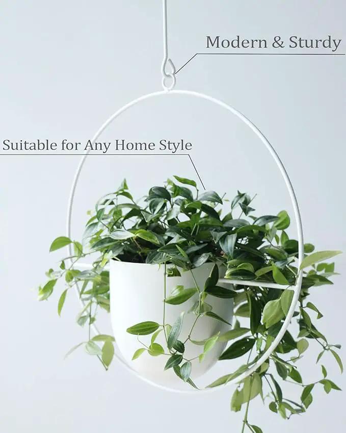 Hanging Planter Indoor Modern Boho Plant Pot Metal Wall and Ceiling Plant Holder Mid Century Minimalist Flower Pot for Hanging Plants, White by GreenHaven Gardens