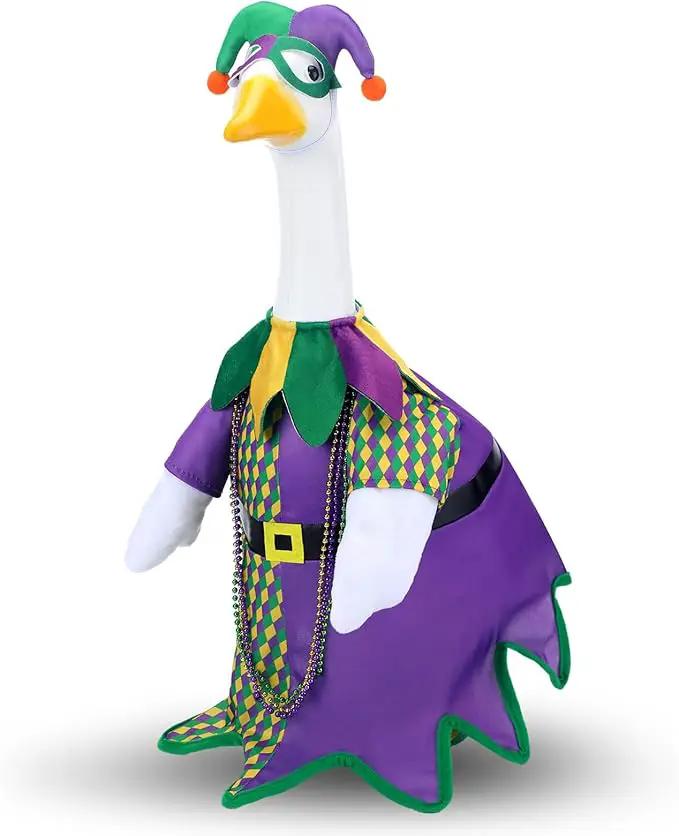 Mardi Gras Jester Outfit Goose Clothes for 23 High Cement or Plastic Lawn Porch Lawn Garden Goose Costume Clothing by GreenHaven Gardens