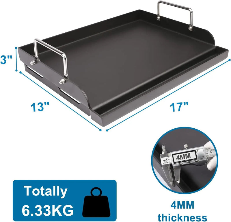 Griddle for Gas Grill, Flat Top Cast Iron Griddle Insert for Outdoor Gas Grill, 17" x13" Nonstick Coating Cooking Skillet Pan Teppanyaki for Weber Charbroil Camp Chef and Gas/Charcoal/Electric Grill by GreenHaven Gardens