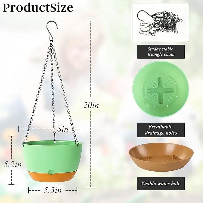 Bevgems 3 Pack 8.26 Inch Hanging Planters, Plastic Self-Watering Hanging Flower Plant Pot, Decorative Flower Pot Holder with Drainage Holes & Removable Tray for Indoor Outdoor Plants,Flowers, Herbs by GreenHaven Gardens