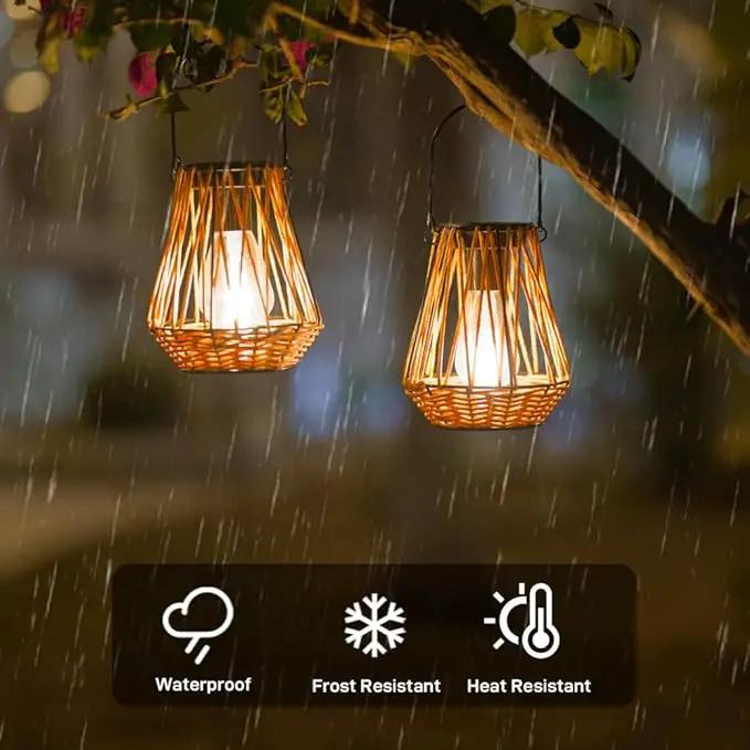 Solar Lanterns,2 Pack Hanging Solar Lantern Outdoor Lanterns for Patio Waterproof,Rattan Lantern with Handle,Decorative Retro Rattan Lights for Yard by GreenHaven Gardens