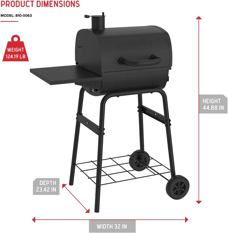 Nexgrill 17.5" Charcoal Grill with Side Shelf, 349 SQ In Cooking Space, Adjustable Chimney, Air Dampers, Temperature Gauge, Warming Rack, Barrel Smoker Grill for Camping, Picnics, and More - 810-0063 by GreenHaven Gardens