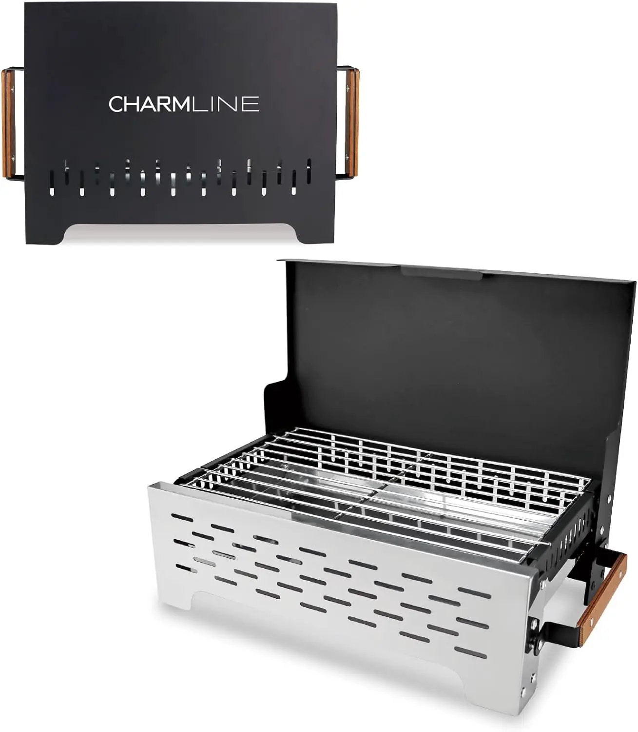 Charmline 19x13in Foldable Portable Grill Charcoal, Compact Grills for Outdoor Use, Desktop Charcoal Grill for Indoor Use, BBQ Grill for Camping, Picnics, Gardens and Beach Parties, Black by GreenHaven Gardens