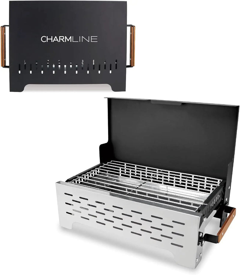 Charmline 19x13in Foldable Portable Grill Charcoal, Compact Grills for Outdoor Use, Desktop Charcoal Grill for Indoor Use, BBQ Grill for Camping, Picnics, Gardens and Beach Parties, Black by GreenHaven Gardens