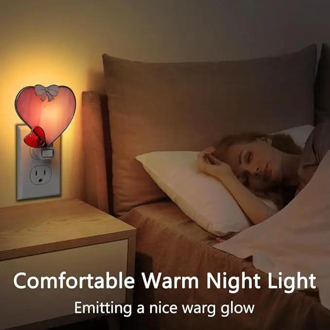 KY&BOSAM Plug in Pink Heart Night Light Stained Glass Nightlight Decorative Wall Night lights with On/Off Switch Come with 7 Watt Bulb Mother`s Christmas Valentine`s Holiday Spring & Winter Home Decor by GreenHaven Gardens