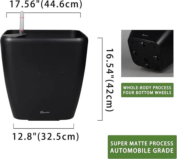 Dexceder 18x17 Self Watering Planter with Wheels Indoor Outdoor, Inner Mat Design, Thickened Large Floor Standing Flower Plant Pot with Water Level Indicator (Black Matte) by GreenHaven Gardens