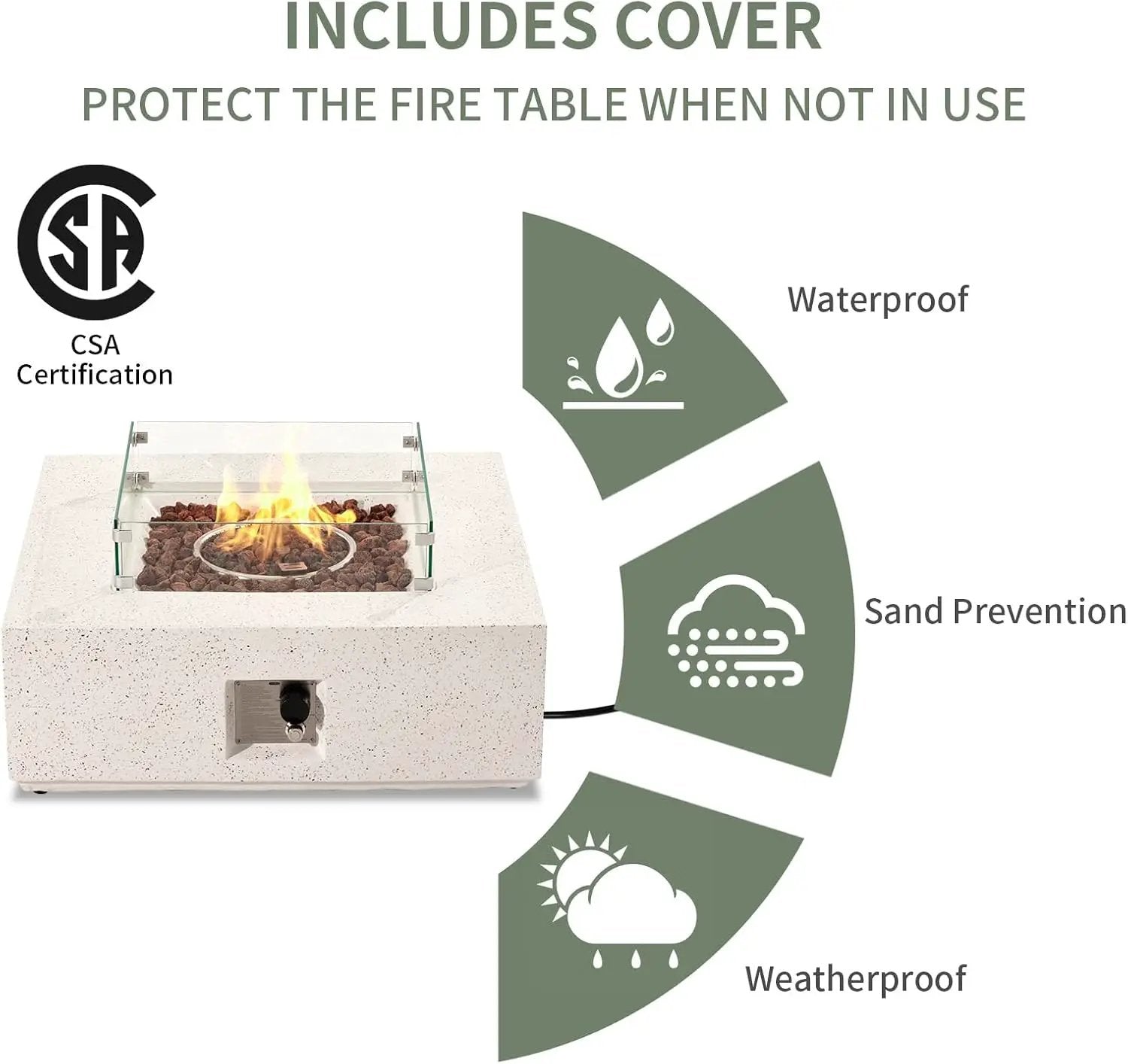 COSIEST 35-inch Square Outdoor Sandstone Propane Fire Pit w Wind Guard and Side Table, CSA Certified, 50,000 BTU Stainless Steel Burner, Free Lava Rocks and Rain Cover, Metal Lid(Beige) by GreenHaven Gardens