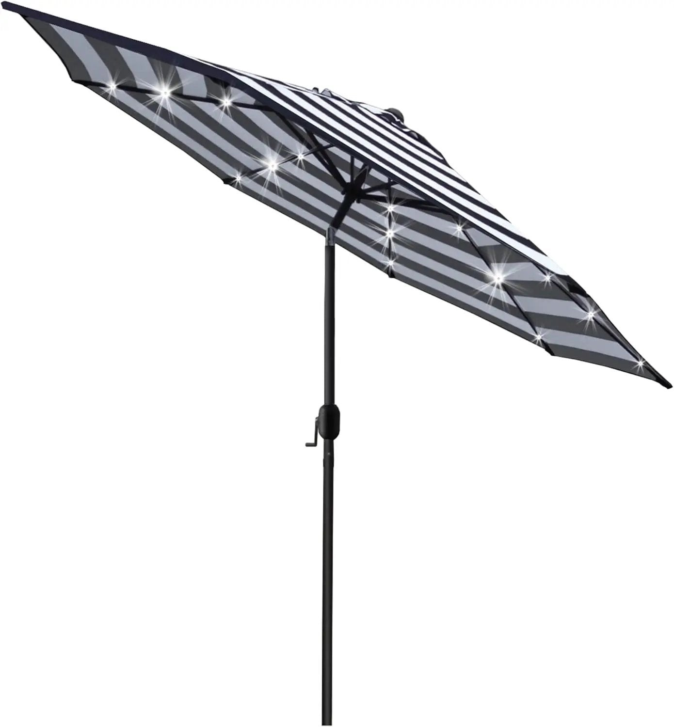 Sunnyglade 9' Solar 24 LED Lighted Umbrella with 8 Ribs Adjustment and Crank Lift System for Patio - Black and White by GreenHaven Gardens