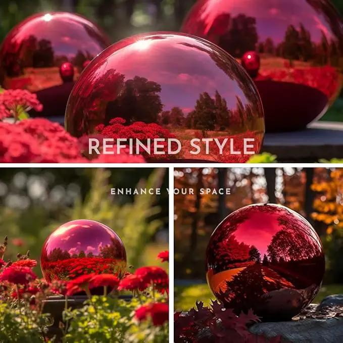 12 Inch Stainless Steel Gazing Globe,v2croft Hollow Ball Mirrored Surface Polished Shiny Sphere,Garden Stainless Steel Gazing Ball for Outdoor Lawn Pond Yard Ornament(red) by GreenHaven Gardens