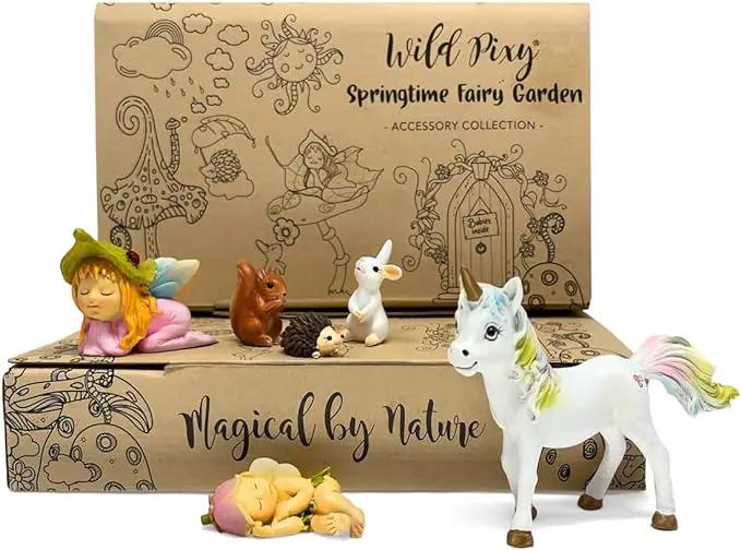 WILD PIXY Baby Miniature Fairy Garden Set – Springtime Fairy Accessories Kit with Gorgeous Fairies and Animals, Indoor/Outdoor Figurines in Designer Gift Box, Perfect for Garden Decor by GreenHaven Gardens