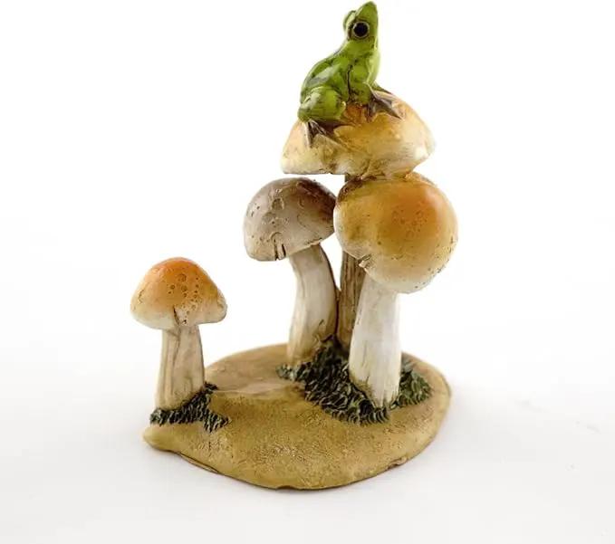 Top Collection Miniature Fairy Garden and Terrarium Statue, Frog on Mushrooms by GreenHaven Gardens