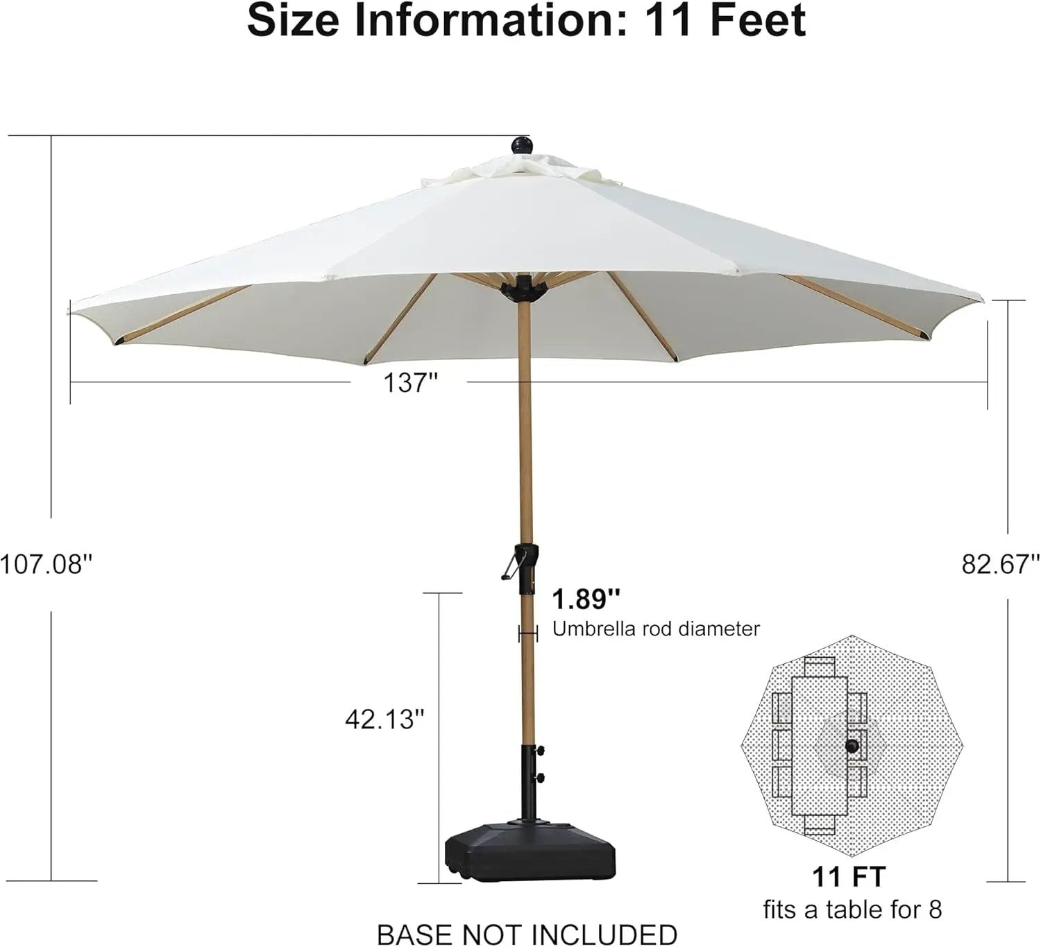 PURPLE LEAF 11 Feet Patio Umbrella Outdoor Table Umbrella Round Aluminum Market Umbrella with 8 Sturdy Ribs & Crank Commercial Outdoor Umbrellas for Garden Deck Patio, Cream by GreenHaven Gardens