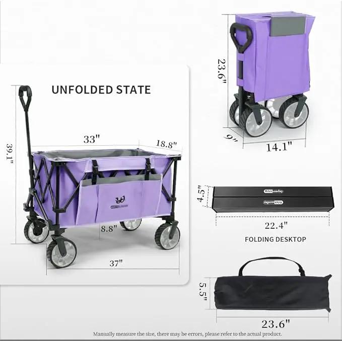 Whitsunday Folding Collapsible Utility Wagon, 400Lbs Heavy Duty Outdoor Park Beach Wagon with Table and Side Pocket for Garden Camping Sports Shopping Purple by GreenHaven Gardens