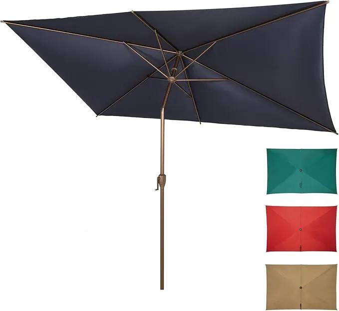 Ogrmar 6.5x10ft Patio Umbrella Rectangular Outdoor Table Umbrella with Crank & Push Button Tilt for Terrace, Backyard, Garden, Courtyard, Swimming Pool, Lawn (Navy Blue) by GreenHaven Gardens