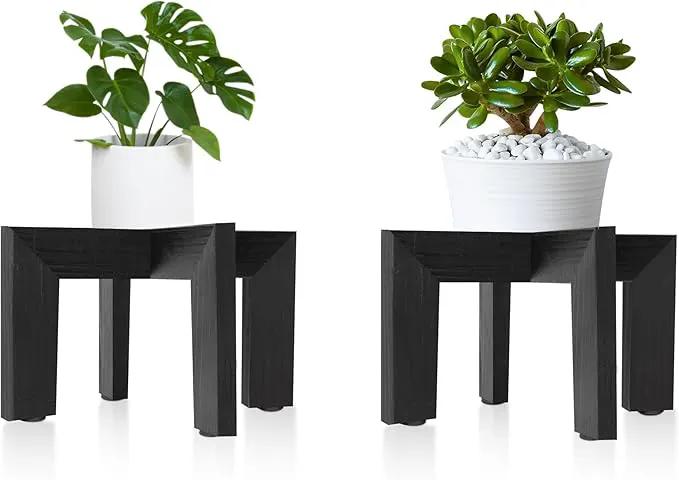 HPC DECOR 2 Pack Wood Plant Stand-Mid Century Modern Planter Stands-Wooden Flower Pot Stands Riser,Low Short Plant Stands Indoor-Modern Minimalist Wooden Stool for Plant Pot Holder, Fit 5-15 Inch Pot. by GreenHaven Gardens