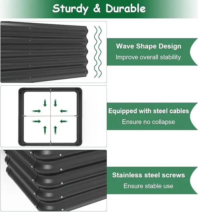3x3x1 FT Raised Garden Bed with Steel Cable, Elevated PP Planter Box Stand for Gardening, Backyard Patio Ground Raised Bed for Planting Vegetables Flower Herb and Succulents, Black by GreenHaven Gardens