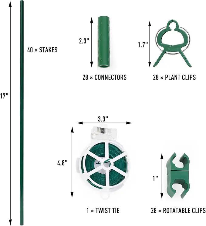 MAXPACE 125pcs Garden Stakes Kit: Includes 40 Sets of Fiberglass Plant Sticks Supports & Accessories for DIY 4ft, 5ft, 6ft, 7ft Stakes for Tomato, Vegetables, Indoor & Outdoor Gardening Supplies by GreenHaven Gardens