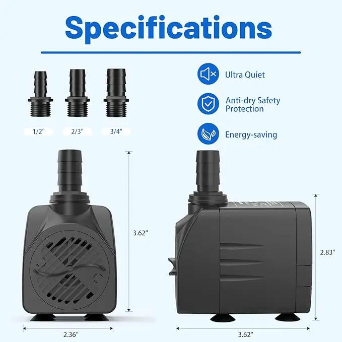 400GPH Submersible Water Pump(1500L/H,25W),Ultra Quiet Fountain Pump with 6.5ft High Lift, Pond Pump for Fish Tank, Pond, Aquarium, Statuary, Hydroponics. by GreenHaven Gardens