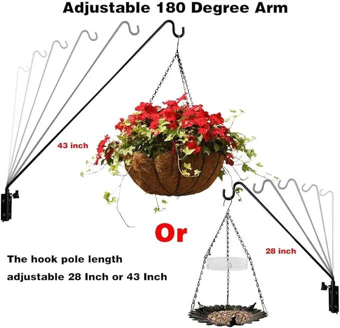 ERYTLLY Extended Reach Deck Hook Wall Pole Wall Mounted, Extensible and Adjustable 28 inch to 43 inch Bracket for Hanging Bird Feeder,Plants,Wind Chimes,Lanterns by GreenHaven Gardens