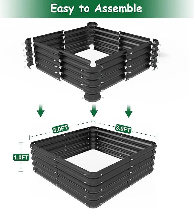 3x3x1 FT Raised Garden Bed with Steel Cable, Elevated PP Planter Box Stand for Gardening, Backyard Patio Ground Raised Bed for Planting Vegetables Flower Herb and Succulents, Black by GreenHaven Gardens