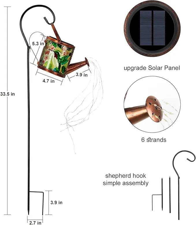 Larekook Solar Outdoor Watering Can Lights Decorative Path Lights, Metal Glass Solar Garden Light Outdoor Waterfall Decor Ornament for Yard Lighting Outside Hummingbird by GreenHaven Gardens