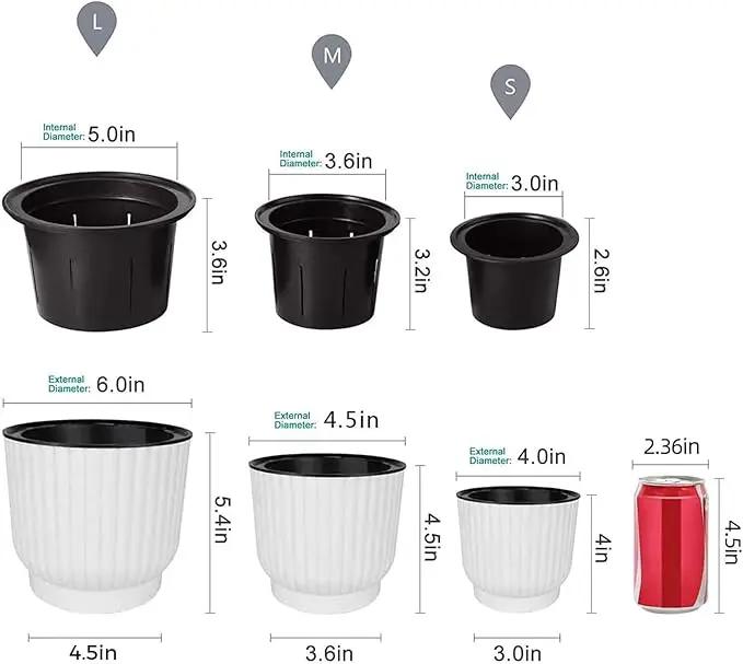 T4U 6 Inch Self Watering Pots for Indoor Plants, 6 Pack White Plastic Flower Pots for All House Plants, Flowers, African Violets by GreenHaven Gardens