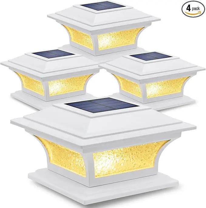 SIEDiNLAR Solar Post Lights Outdoor Glass LED Fence Cap Light 2 Modes for 4x4 5x5 6x6 Posts Deck Patio Garden Decoration Warm White/Cool White Lighting White (4 Pack) by GreenHaven Gardens