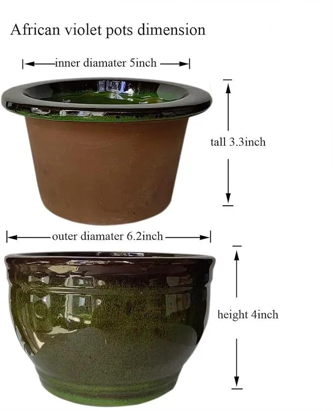African Violet Pots Self Watering Round Ceramic Violet Pot (Olive drab, 6 inch) by GreenHaven Gardens