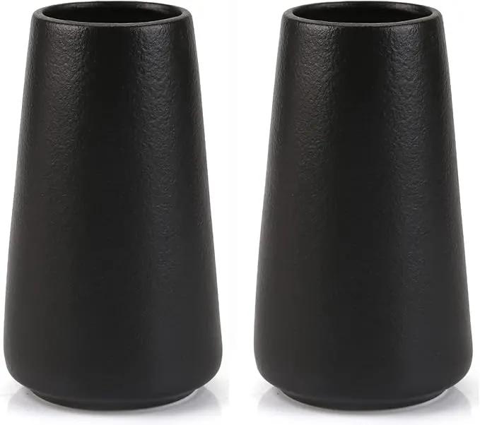 Simple Vase for Flowers Plants, Matte Vases for Modern Table Shelf Home Decor Wedding Boho Decor, 6" H Frosted Elegant Ceramic Vase for Pampas Grass Fluffy Stem Bouquet Lavender Flowers (Black, 2) by GreenHaven Gardens