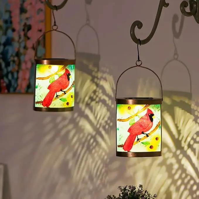Starsoul 2 Pack Hanging Solar Lantern Outdoor Waterproof Glass Red Cardinal Decorative Solar Lights for Outside Garden Yard Table Patio Decor Cardinal Gifts by GreenHaven Gardens