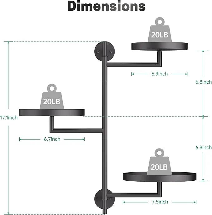 WIndow Rotating Plant Stand Shelf Indoor Black Metal Floating Shelves 3-Tier Wall Mount Plant Holders for Living Room Wall Planter Modern Home Decor for Gardening by GreenHaven Gardens