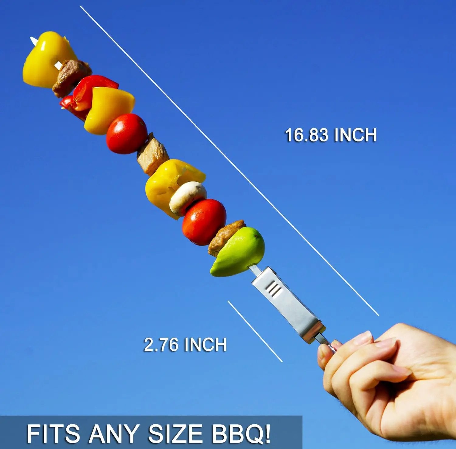 ESOW Metal BBQ Skewers for Grilling-16.83" Long Flat Kebab Sticks with Push Bar, Stainless Steel 304 Shish Kabob Skewers for Camping, Set of 8 with Bag by GreenHaven Gardens