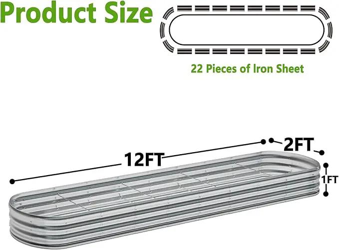 zizin Galvanized Raised Garden Bed Metal Oval Raised Garden Beds Outdoor Planter Box for Vegetables (12x2x1FT, Silver) by GreenHaven Gardens