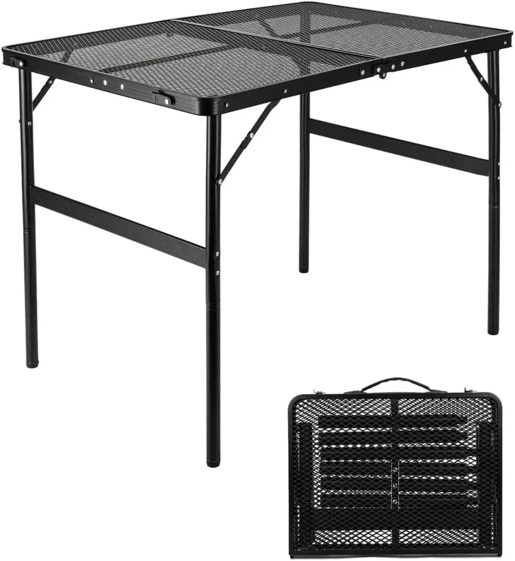 Camping Table 3FT Grill Table Foldable Folding Picnic Portable Stand Mesh 2 Height Adjustable Outdoor Card BBQ RV Black 35.5×23.6 ×26 inch by GreenHaven Gardens