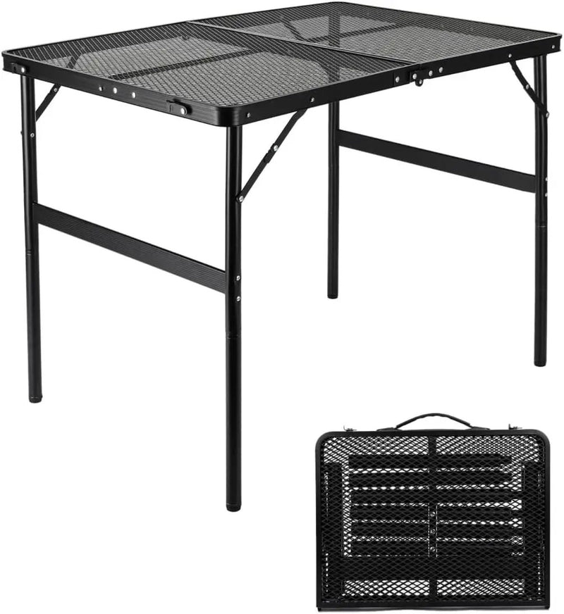 Camping Table 3FT Grill Table Foldable Folding Picnic Portable Stand Mesh 2 Height Adjustable Outdoor Card BBQ RV Black 35.5×23.6 ×26 inch by GreenHaven Gardens