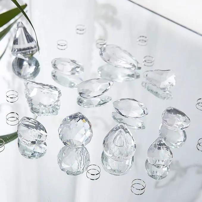 H&D Clear Jewelry Crystals Pendants Chandelier Lamp Lighting Drops Prisms Hanging Glass Prisms Parts Suncatchers Prisms Hanging Ornaments for Home,Office,Garden Decoration,Pack of 12 by GreenHaven Gardens