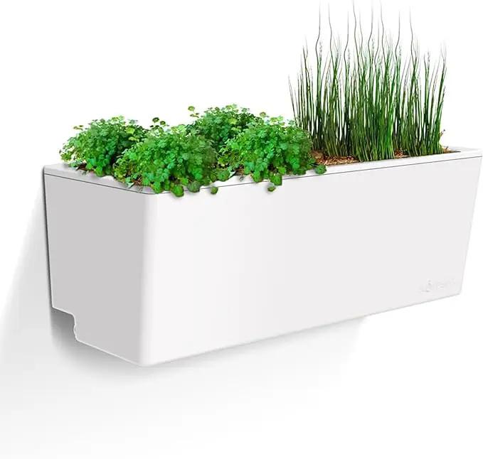Glowpear Self Watering Planter Box - 23.6", White - UV Stable, Scalable Wall Mounts Plant Pot with Water Gauge, Indoor Outdoor for Vegetables, Flowers, Herbs, and Succulents, Gardening by GreenHaven Gardens