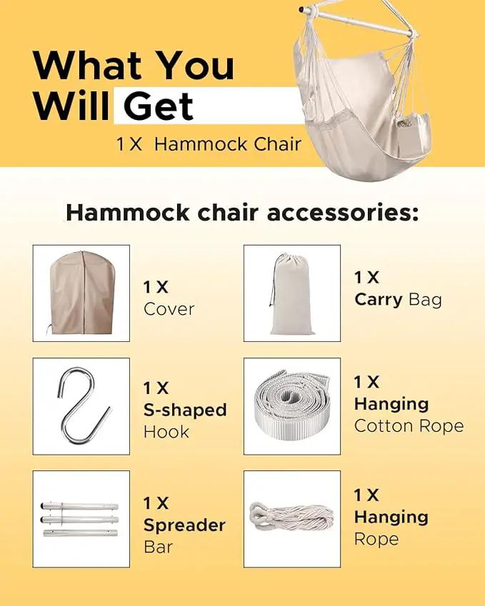 ADVOKAIR Hammock Chair Swing & Cover Set (500 lbs Max) – Hanging Rope Swing for Bedroom, Outdoor, Patio, Porch with Sturdy Steel Bar & Anti-Slip Rings + All-Weather Rain Cover for Storage Protection by GreenHaven Gardens