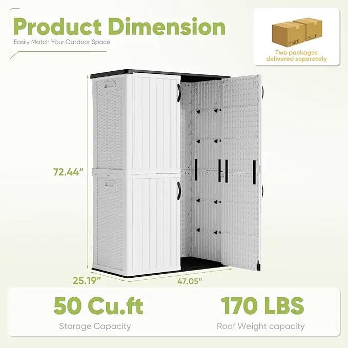 Devoko 50 Cu Ft Outdoor Storage Cabinet - Waterproof Vertical Shed for Patio, Garden & Deck, Heavy-Duty Tool Storage Box for Cushions, Accessories & Equipment, Durable & Weather-Resistant (White) by GreenHaven Gardens
