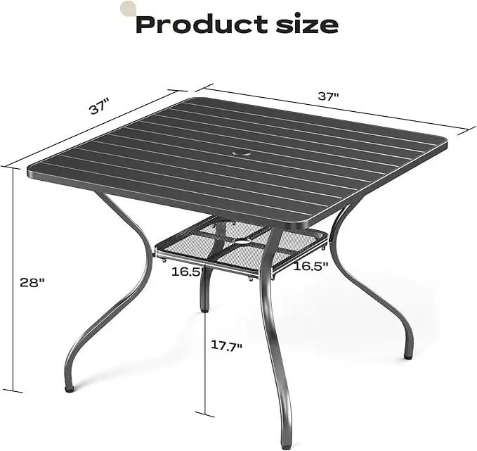 Patio Tables Outdoor Dining Table - Metal Coffee Tables with 2-Tier Storage Shelf 1.57" Umbrella Hole for Outside Proch Deck Balcony Garden Rectangle by GreenHaven Gardens