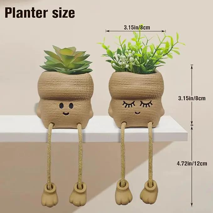 2Pcs Smiley Face Succulent Artificial Plants Planters - Cute Plant Pot Home Decor, Small Faux Plants Planter Indoor for Bathroom/Office/Kitchen Window Sill Decor, Fake Plant Ideas Gifts for Women by GreenHaven Gardens