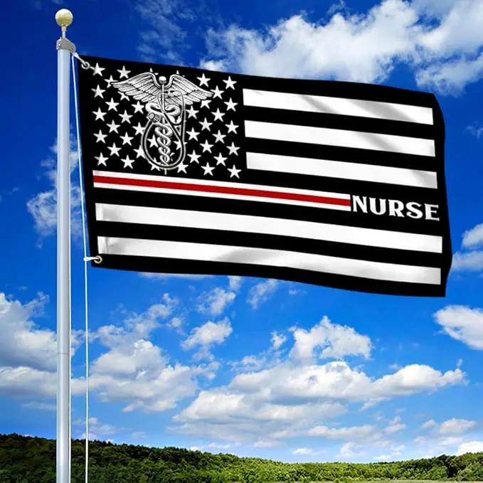 FLAGWIX American Flag-Nurse Flag Thin Red Line Nurse Grommet Flag TRN1388GFv1, 3x5 ft., No Flag Pole Rings-USA Heavy Duty Flags Canvas Cotton-Durable Indoor Outdoor Flag by GreenHaven Gardens