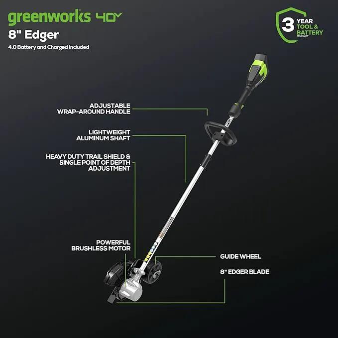 Greenworks 40V 8" Brushless Edger, 4.0Ah USB Battery and Charger Included by GreenHaven Gardens