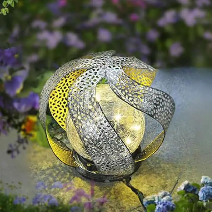Huaxu Solar Lights Outdoor Garden Decor Waterproof Cracked Glass Globe LED Light Silver Retro Art Metal Retro Design Decorative Yard Patio Lawn Pathway Gift for Mom Women Anniversary Birthday by GreenHaven Gardens