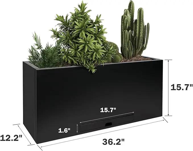 Worth Garden Metal Rectangular Planter Box - Black Powder Coated Steel Planter - 16" H. Tall Heavy Duty Modern Flower Plant Pot - Indoor & Outdoor, Commercial & Residential (16"x12"x36") by GreenHaven Gardens