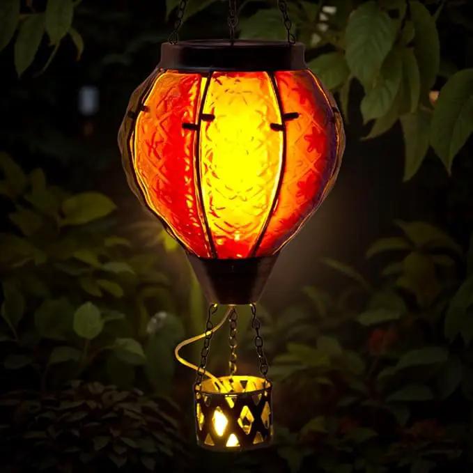 Hot Air Balloon Solar Lantern with Flame Flickering Light LED Glass Hanging Solar Lanterns Outdoor Waterproof Garden Light for Patio Tree Porch Yard Decor Mother’s Day Gift for Women Mom by GreenHaven Gardens