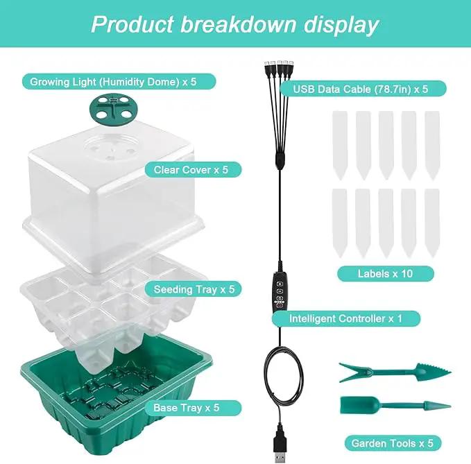 Seed Starter Tray with Grow Light, Plant Germination Starter Kit Seed Starter kit with Humidity Dome and Base for Greenhouse Grow Wheatgrass Hydroponic (Timed Seedling Tray) by GreenHaven Gardens